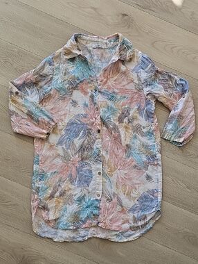 Rosemarine Tropical Leaf Blouse Tunic Silk Viscose Oversized Boho Coastal, Med